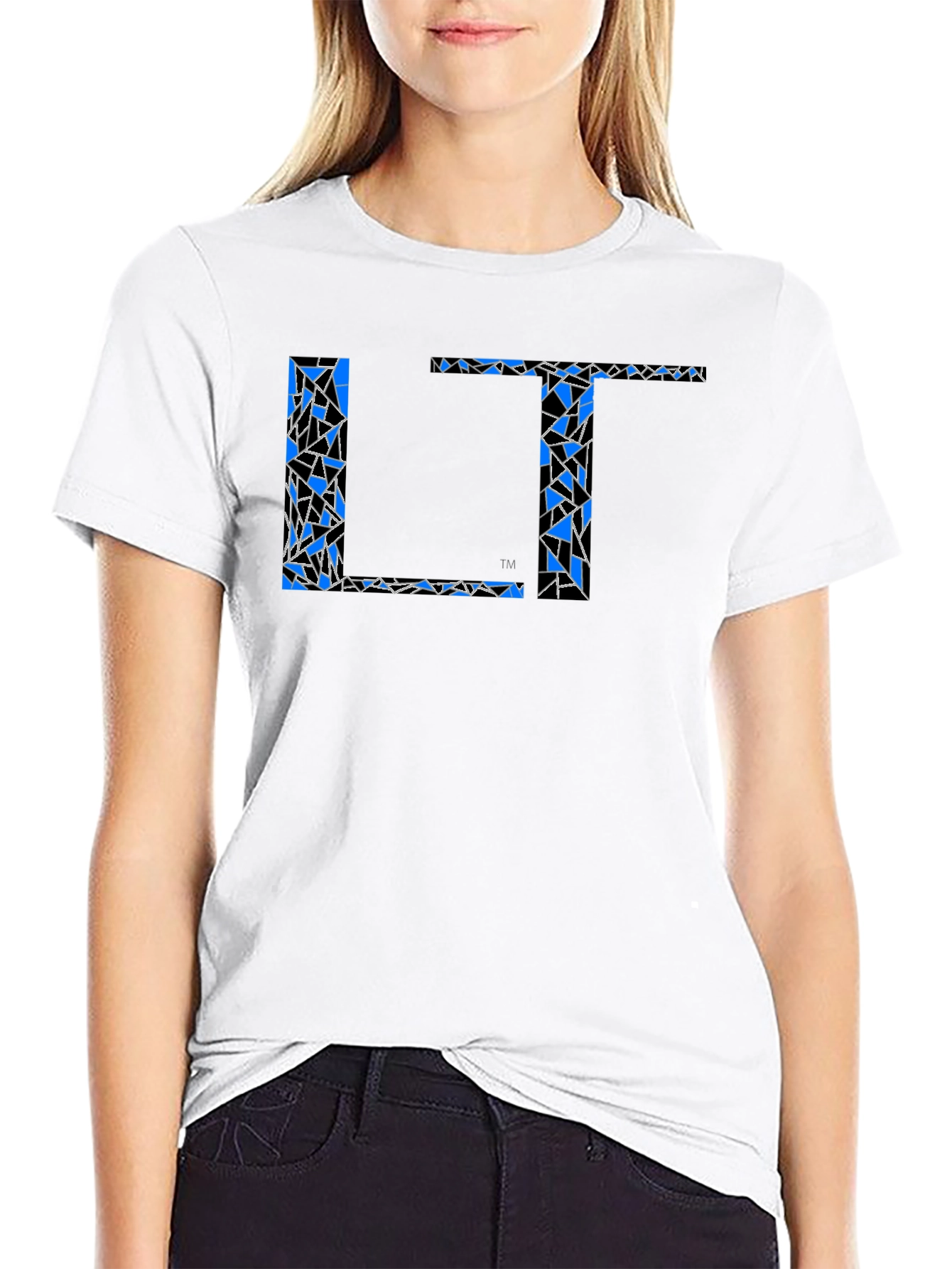 Abstract Blue LT Print Black T-Shirt