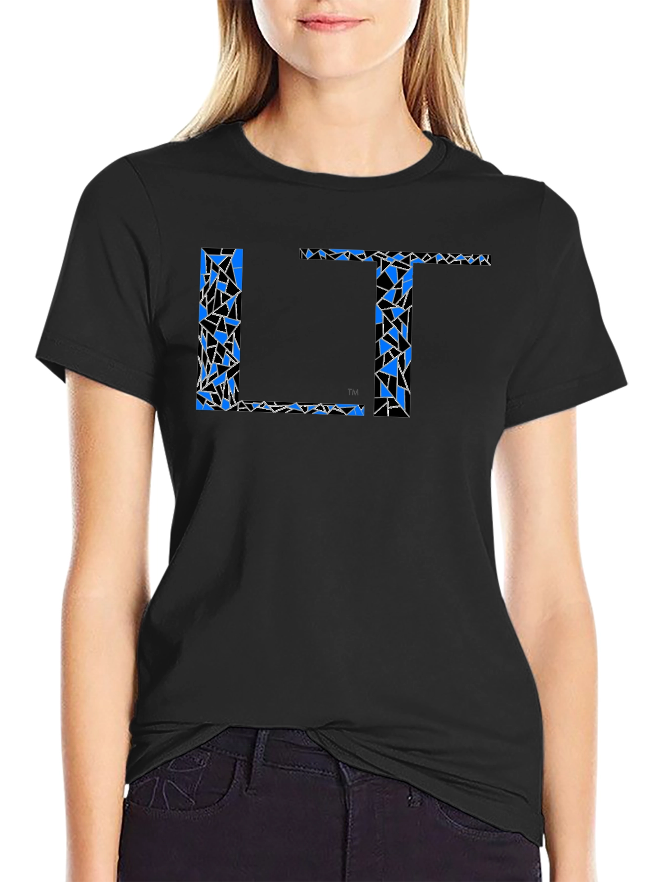 Abstract Blue LT Print Black T-Shirt
