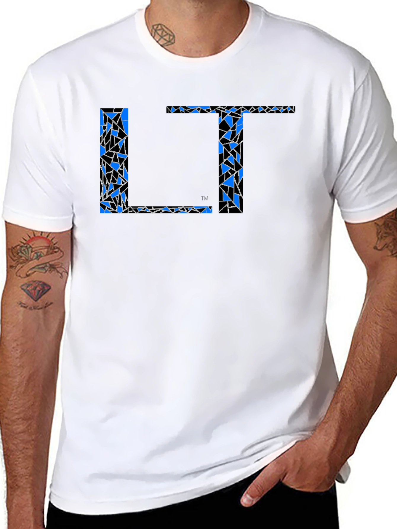 Abstract Blue LT Print Black T-Shirt