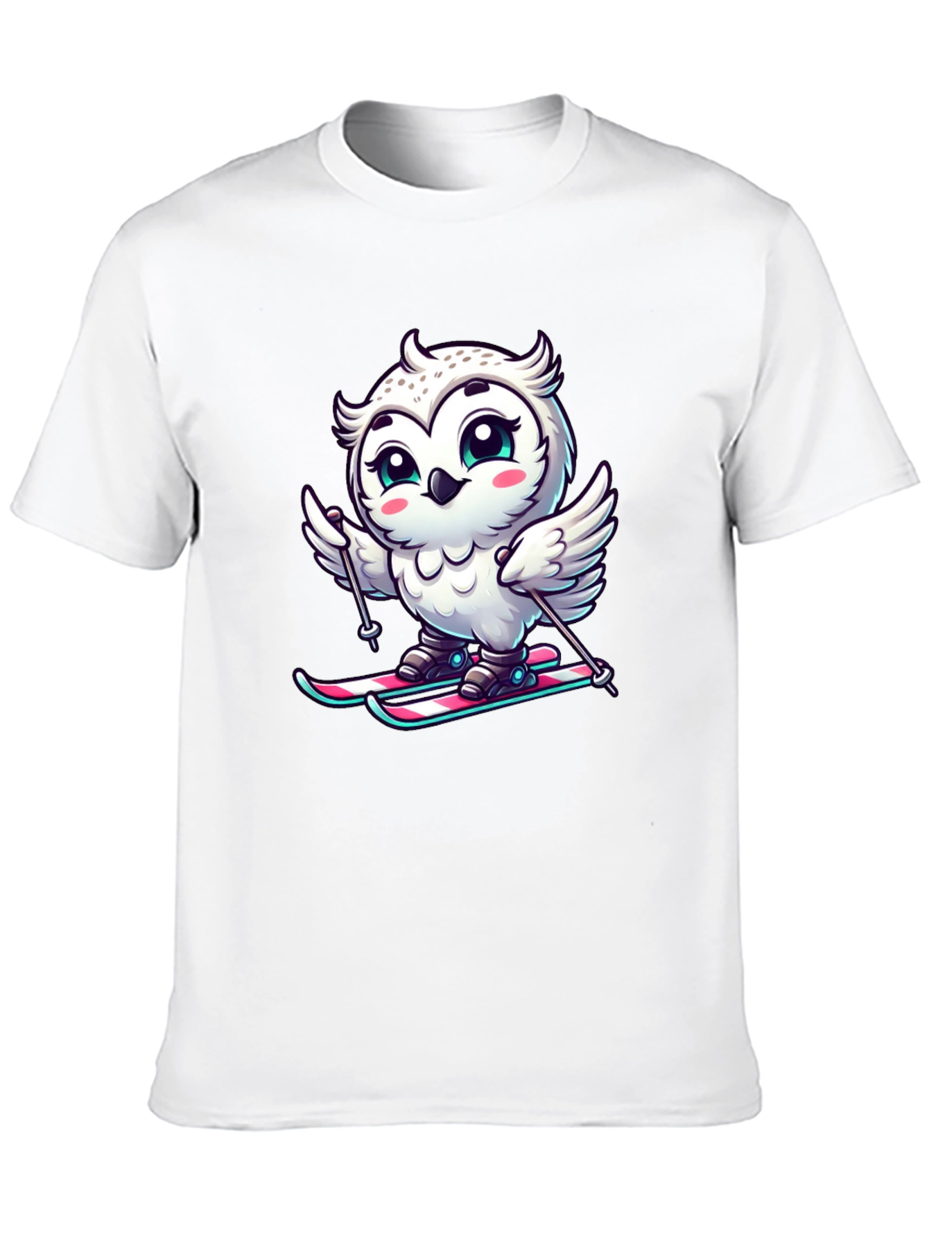 Cute Owl Skiing Graphic Tee - Black