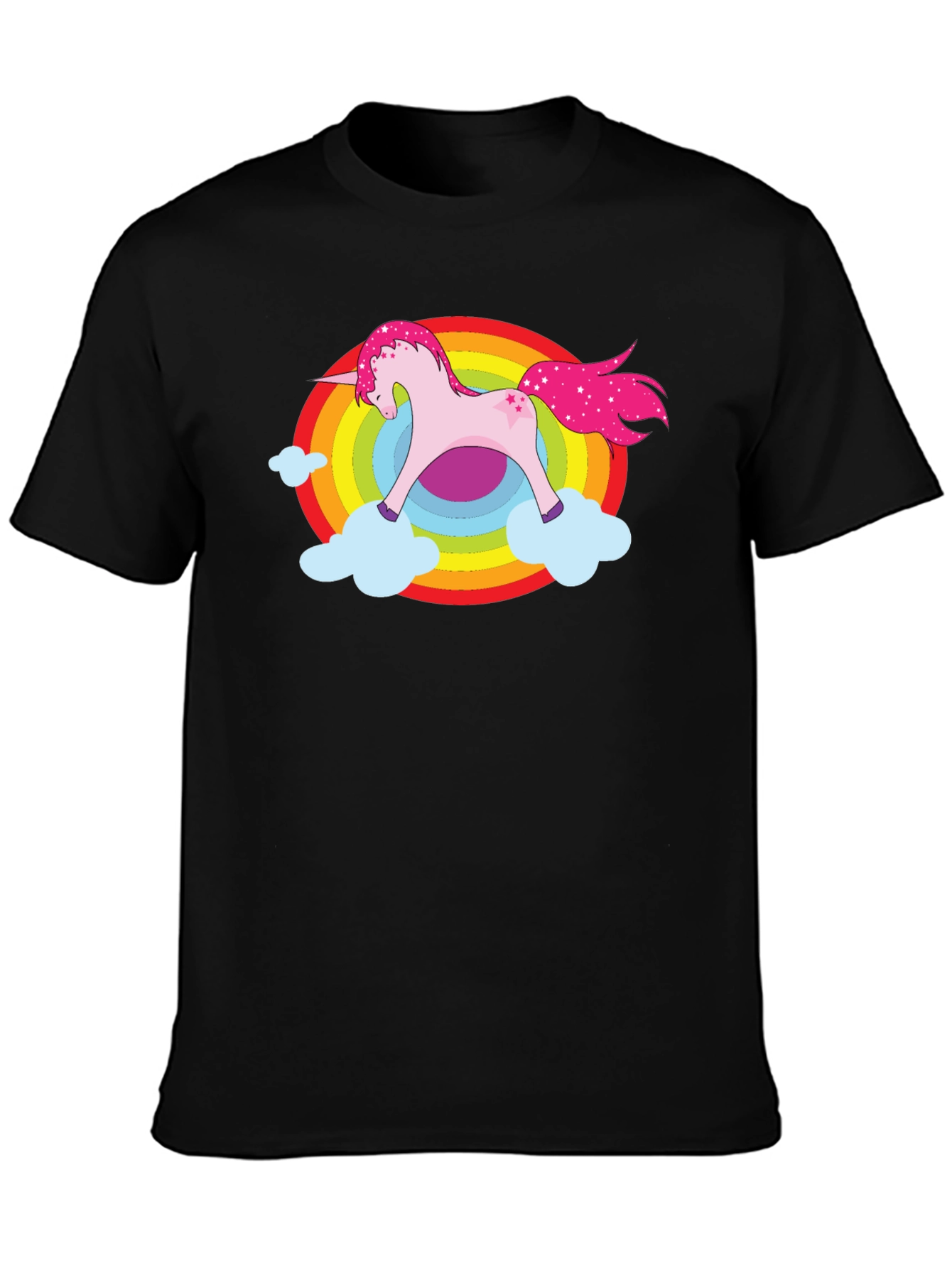 Unicorn Rainbow Cloud Graphic Black T-Shirt