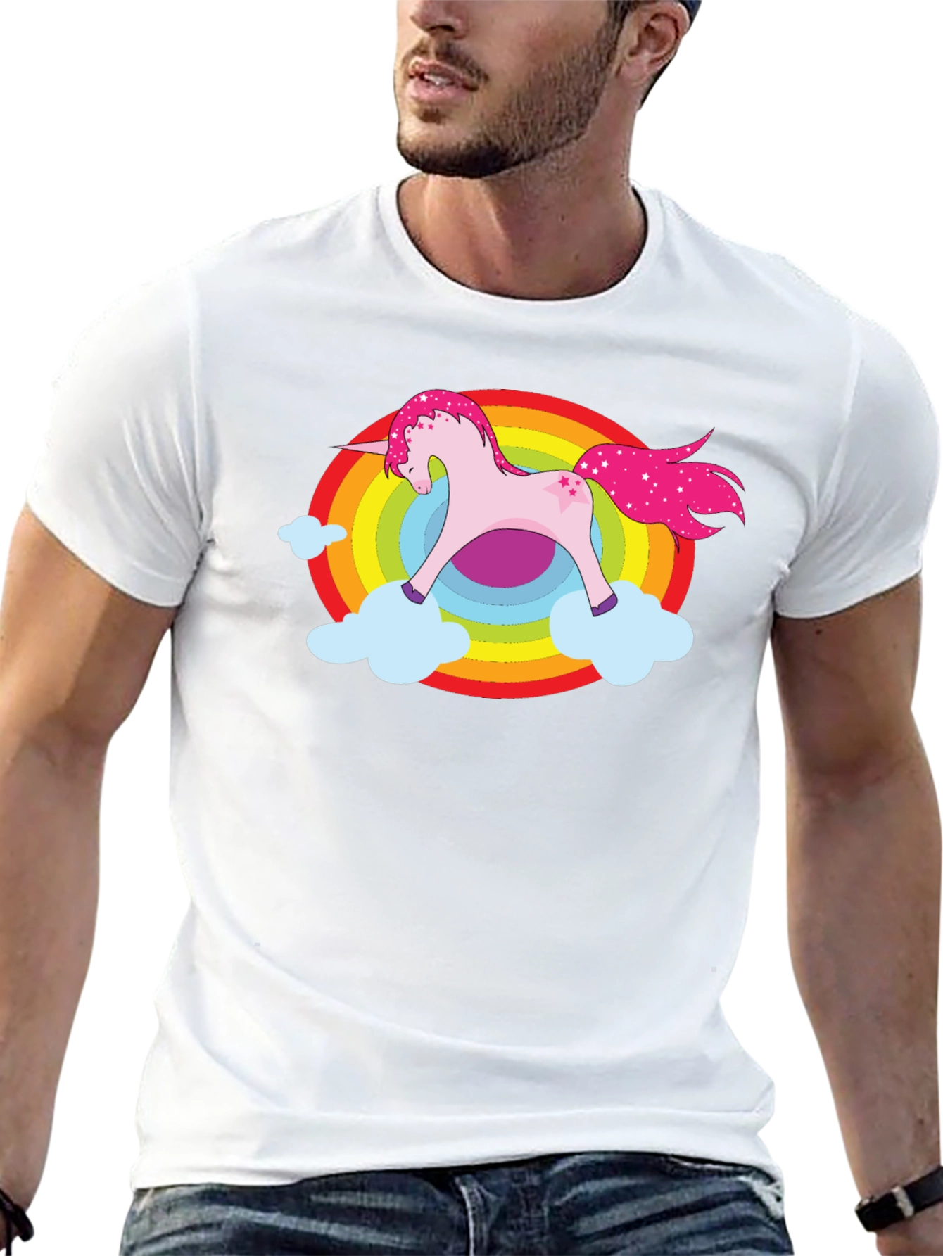 Unicorn Rainbow Cloud Graphic Black T-Shirt