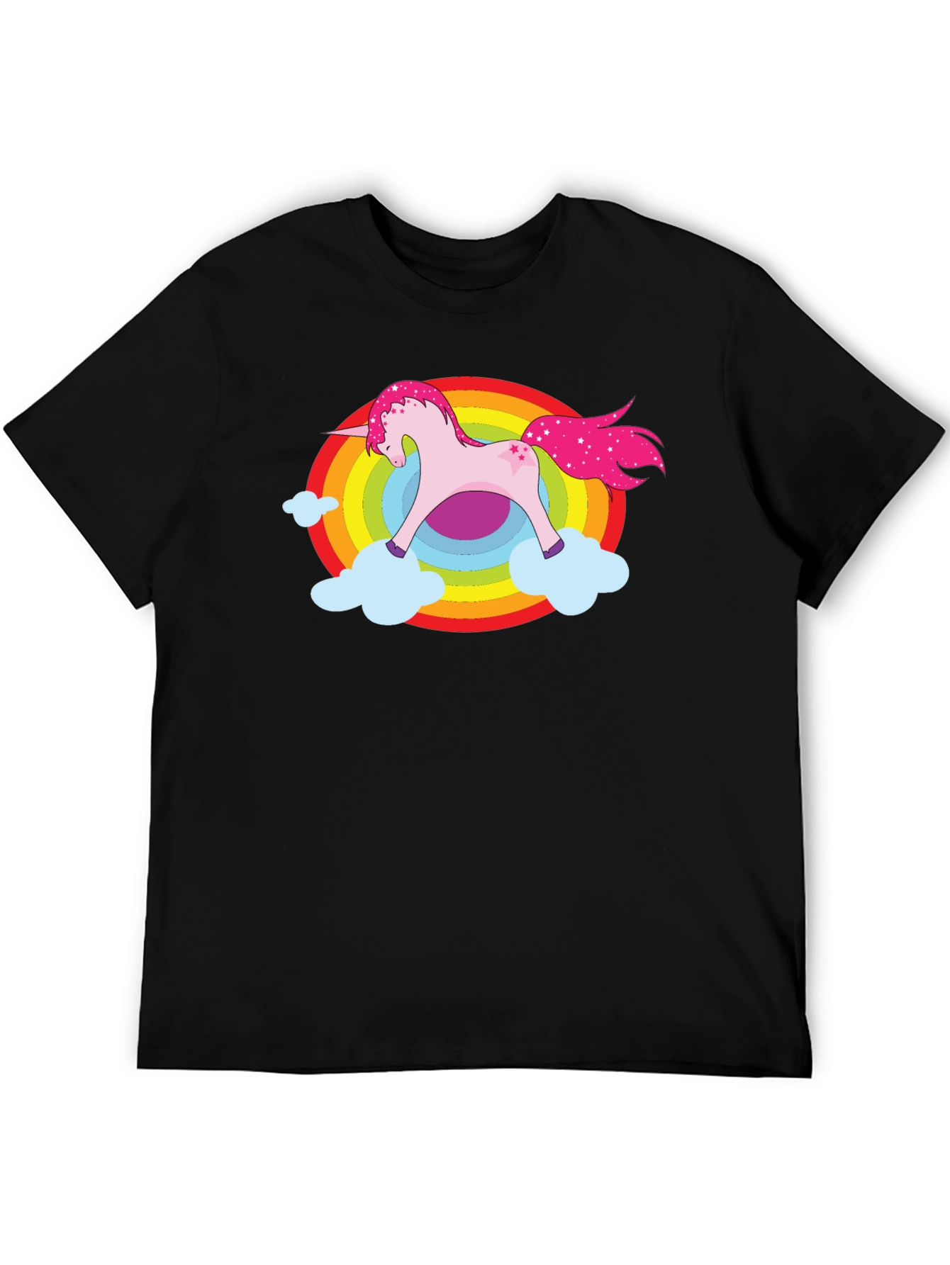 Unicorn Rainbow Cloud Graphic Black T-Shirt