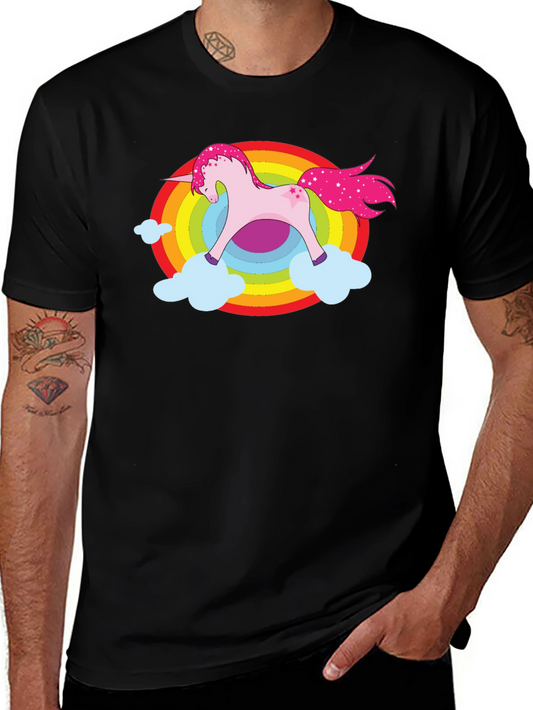 Unicorn Rainbow Cloud Graphic Black T-Shirt
