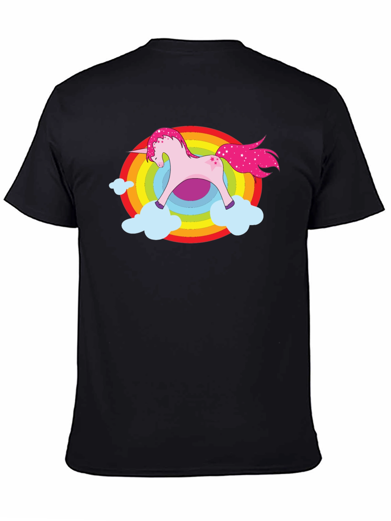 Unicorn Rainbow Cloud Graphic Black T-Shirt