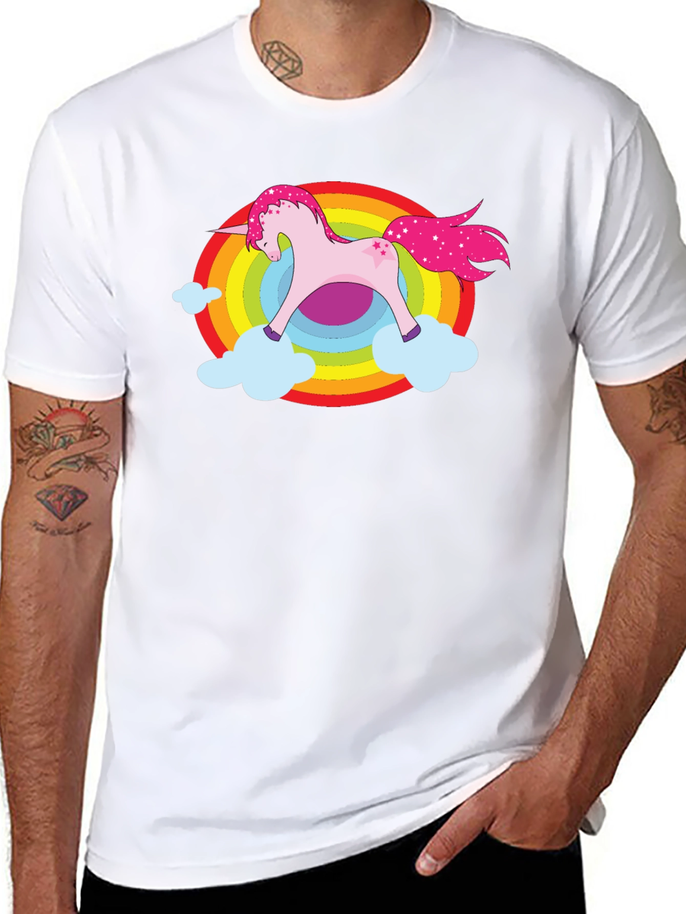 Unicorn Rainbow Cloud Graphic Black T-Shirt