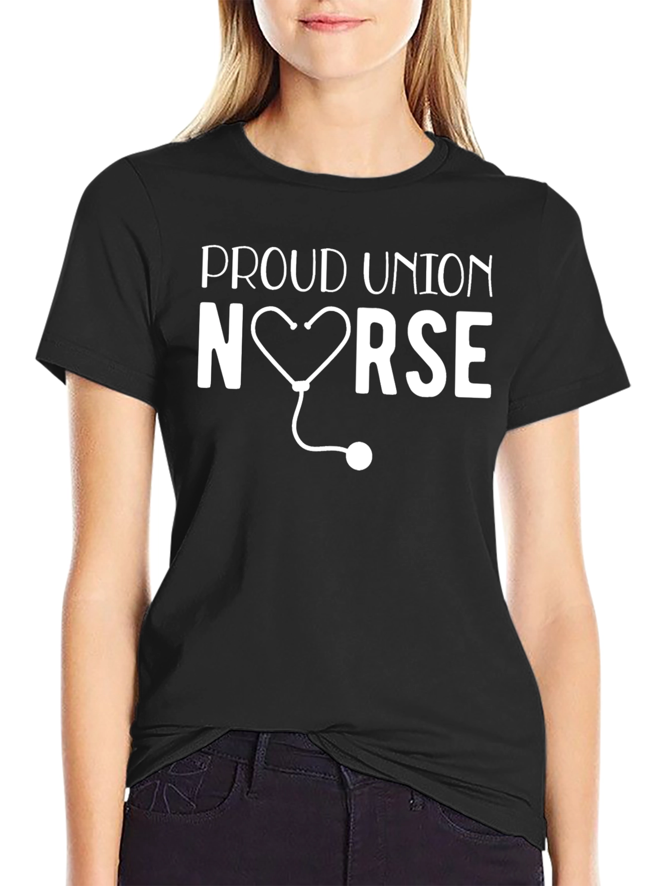 Proud Union Nurse T-Shirt - Heart Stethoscope Design