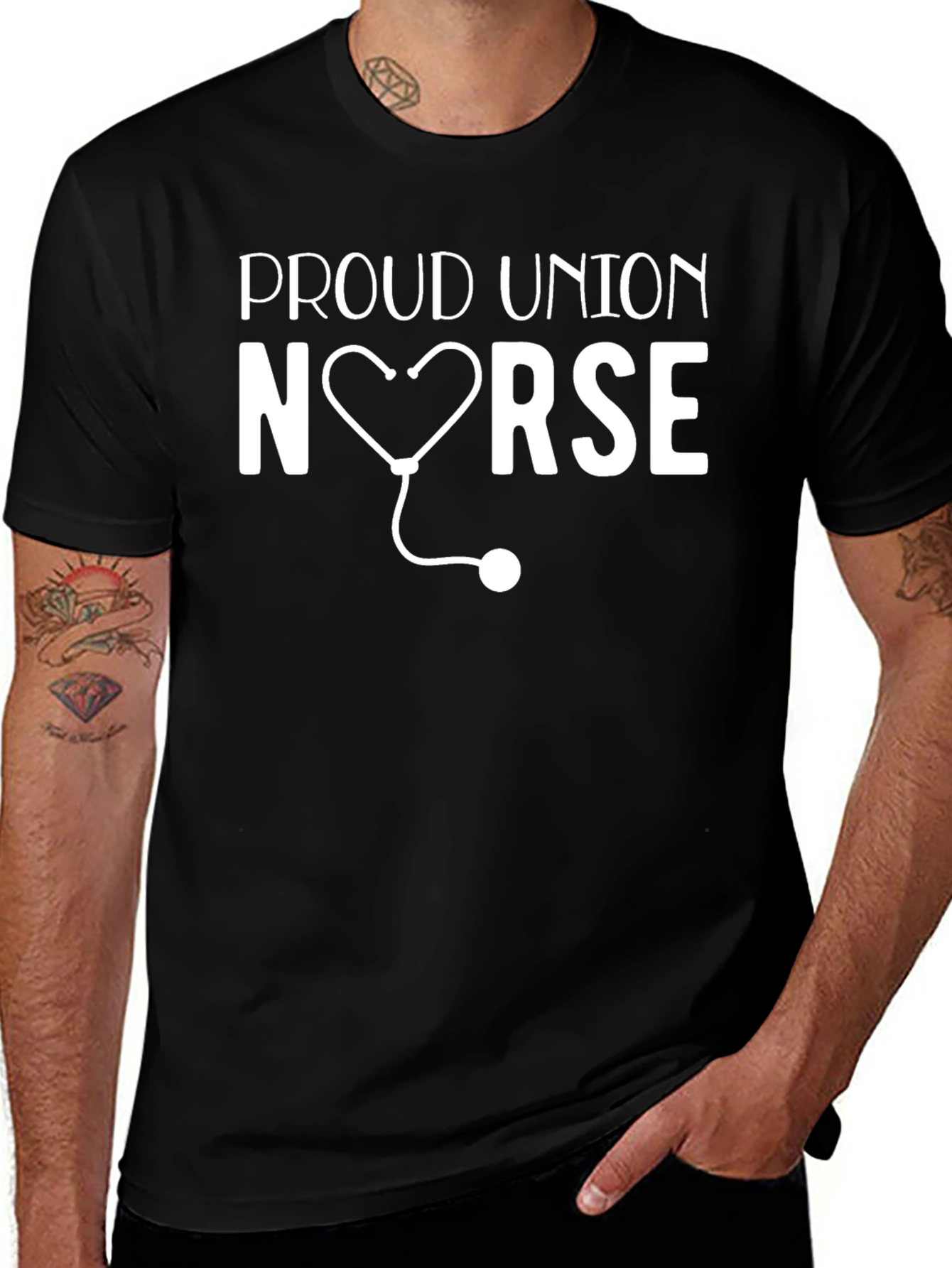 Proud Union Nurse T-Shirt - Heart Stethoscope Design
