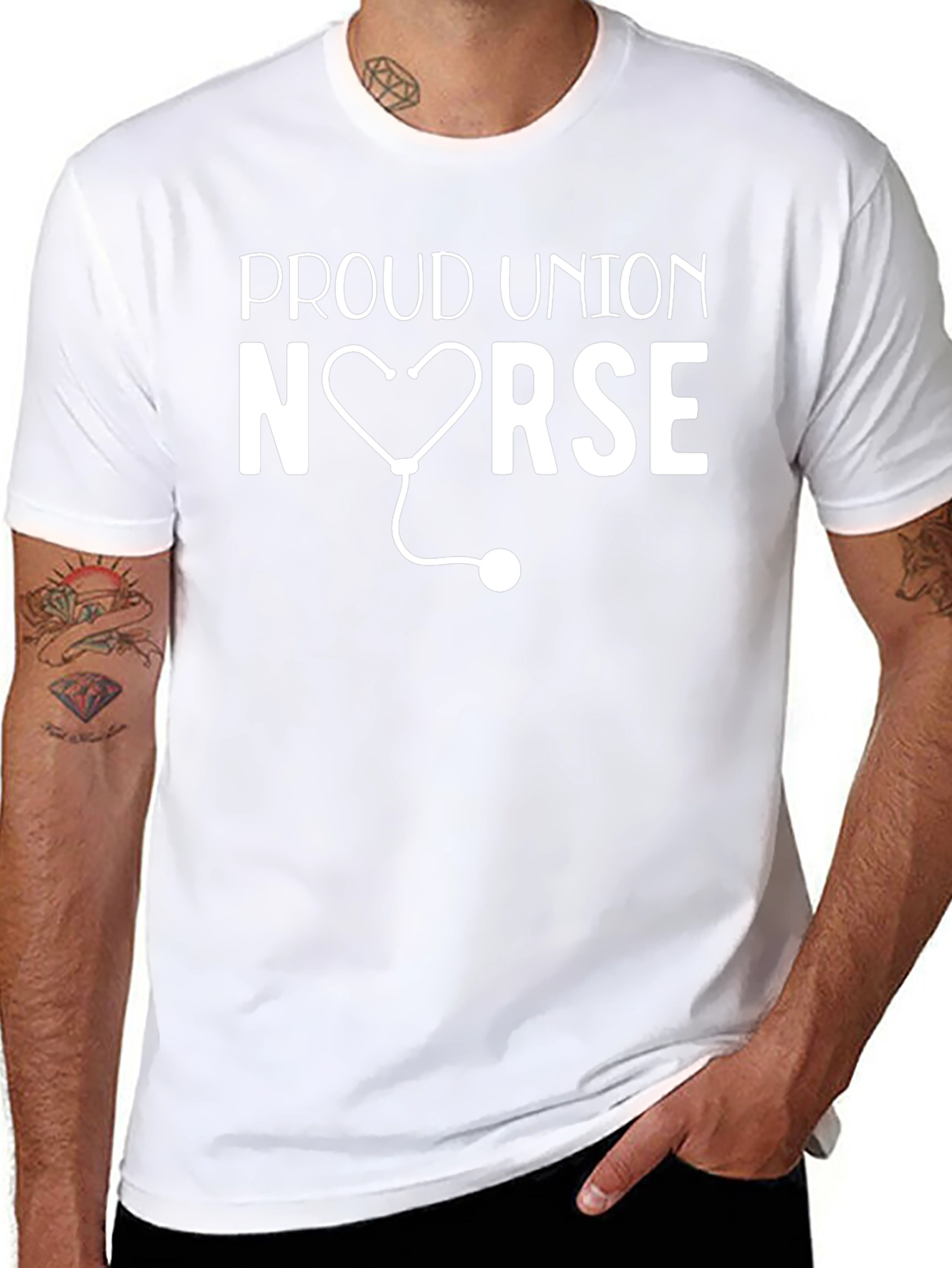 Proud Union Nurse T-Shirt - Heart Stethoscope Design