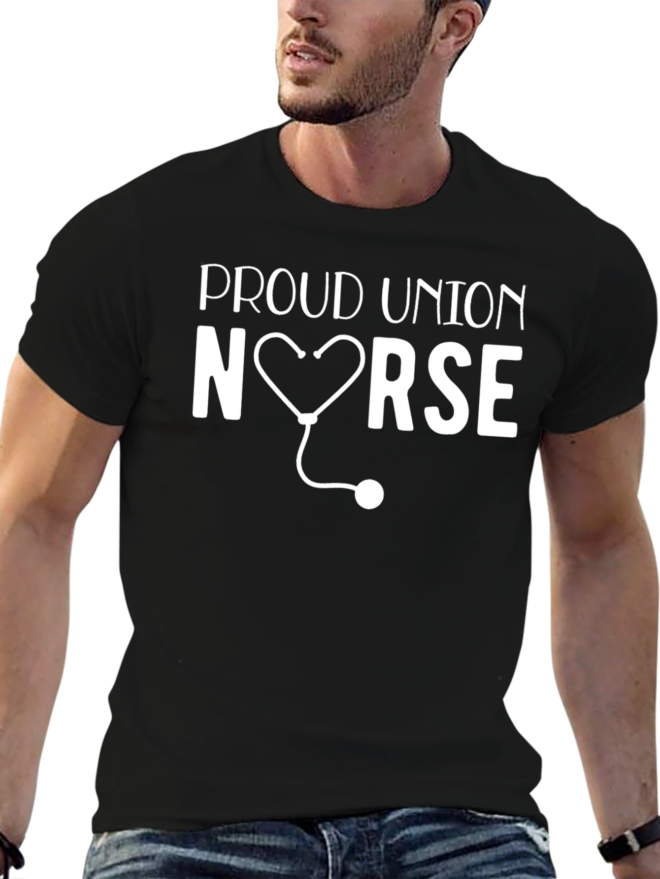 Proud Union Nurse T-Shirt - Heart Stethoscope Design
