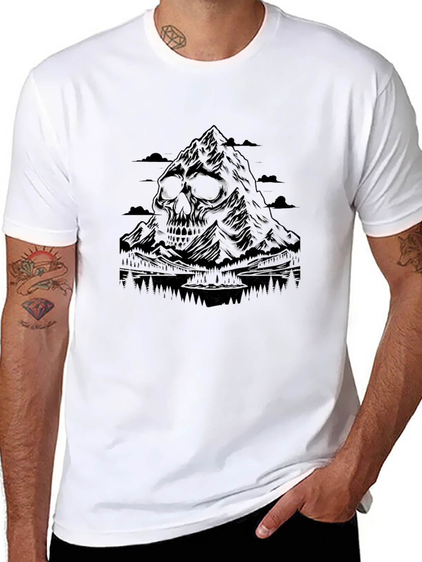 Skull Mountain Graphic Tee - Edgy Black T-Shirt