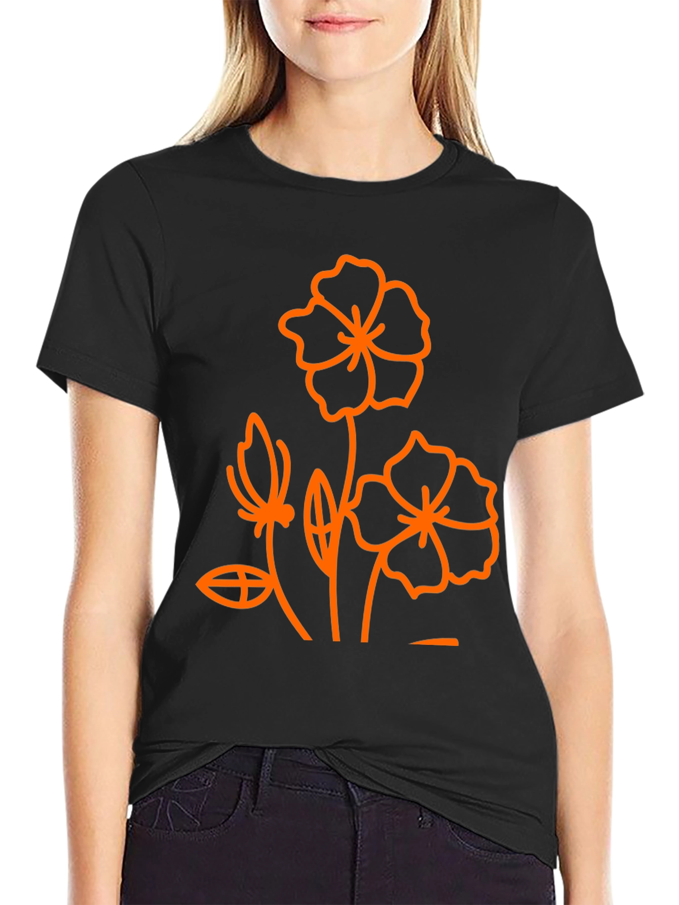 Floral Print Black T-Shirt - Modern Style