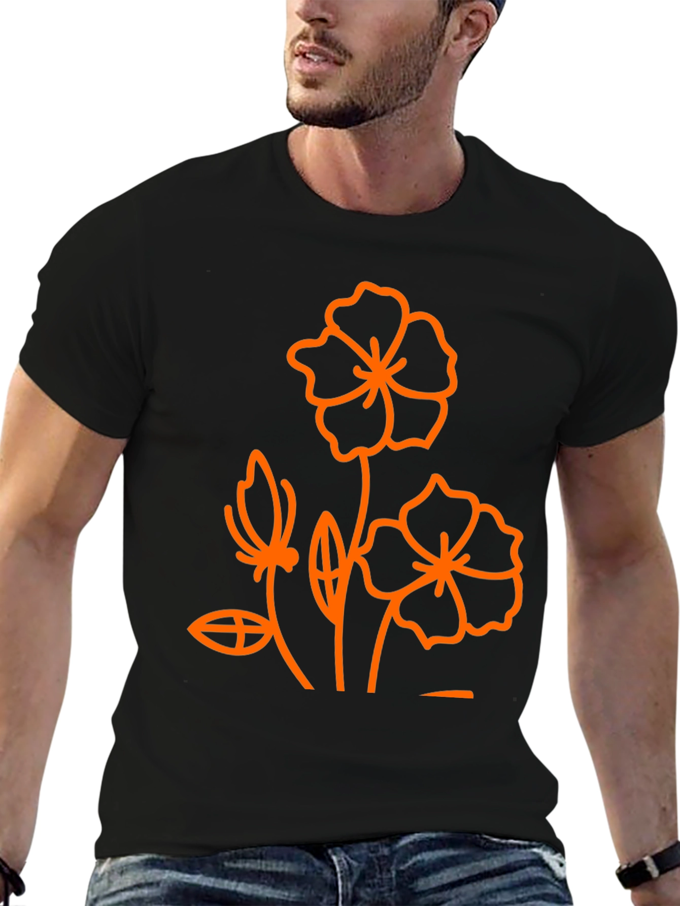 Floral Print Black T-Shirt - Modern Style