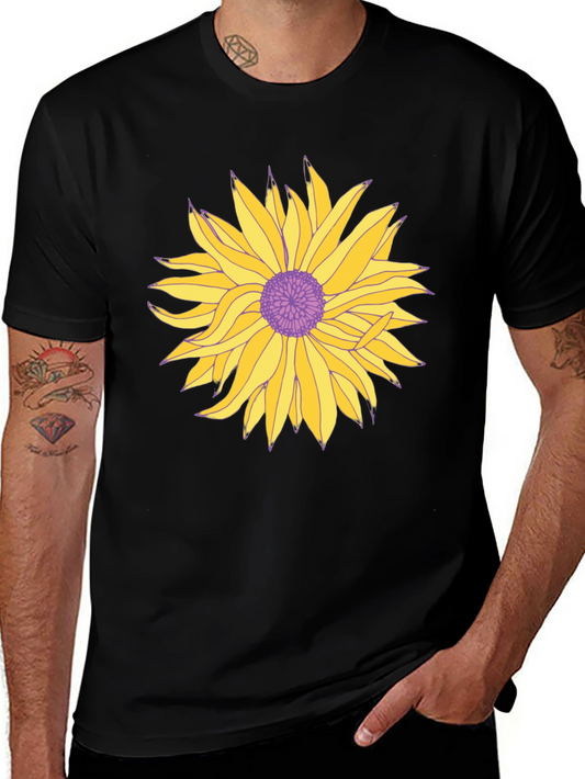 Black T-Shirt with Graphic Floral Print