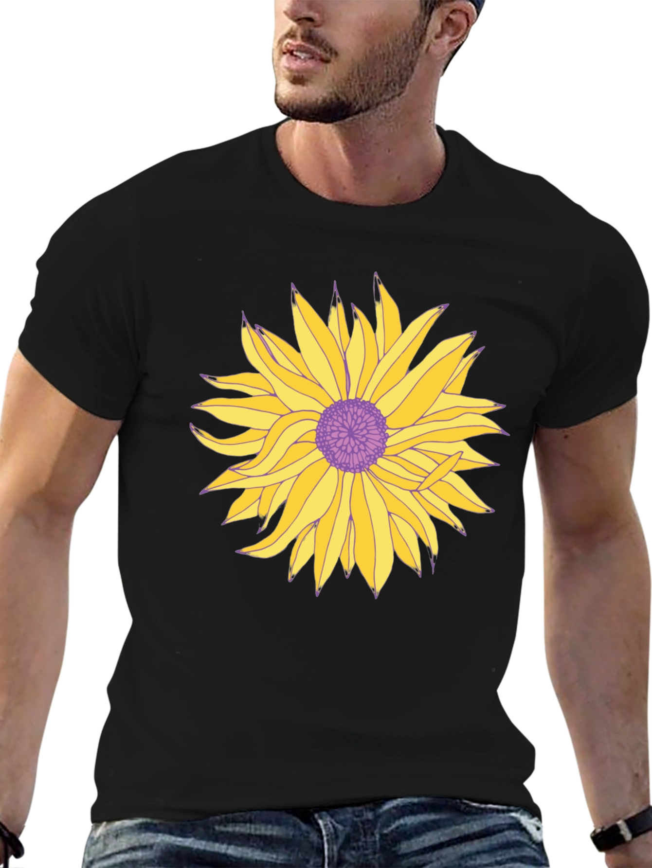 Black T-Shirt with Graphic Floral Print