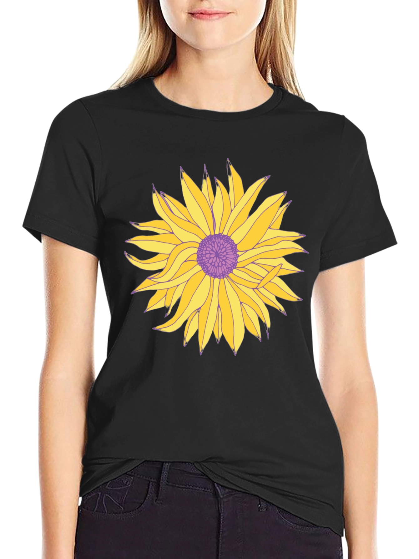 Black T-Shirt with Graphic Floral Print