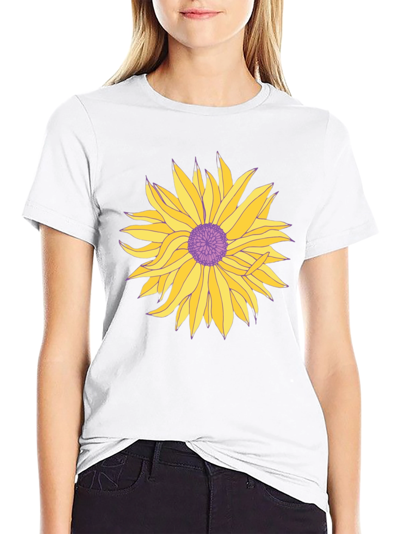 Black T-Shirt with Graphic Floral Print
