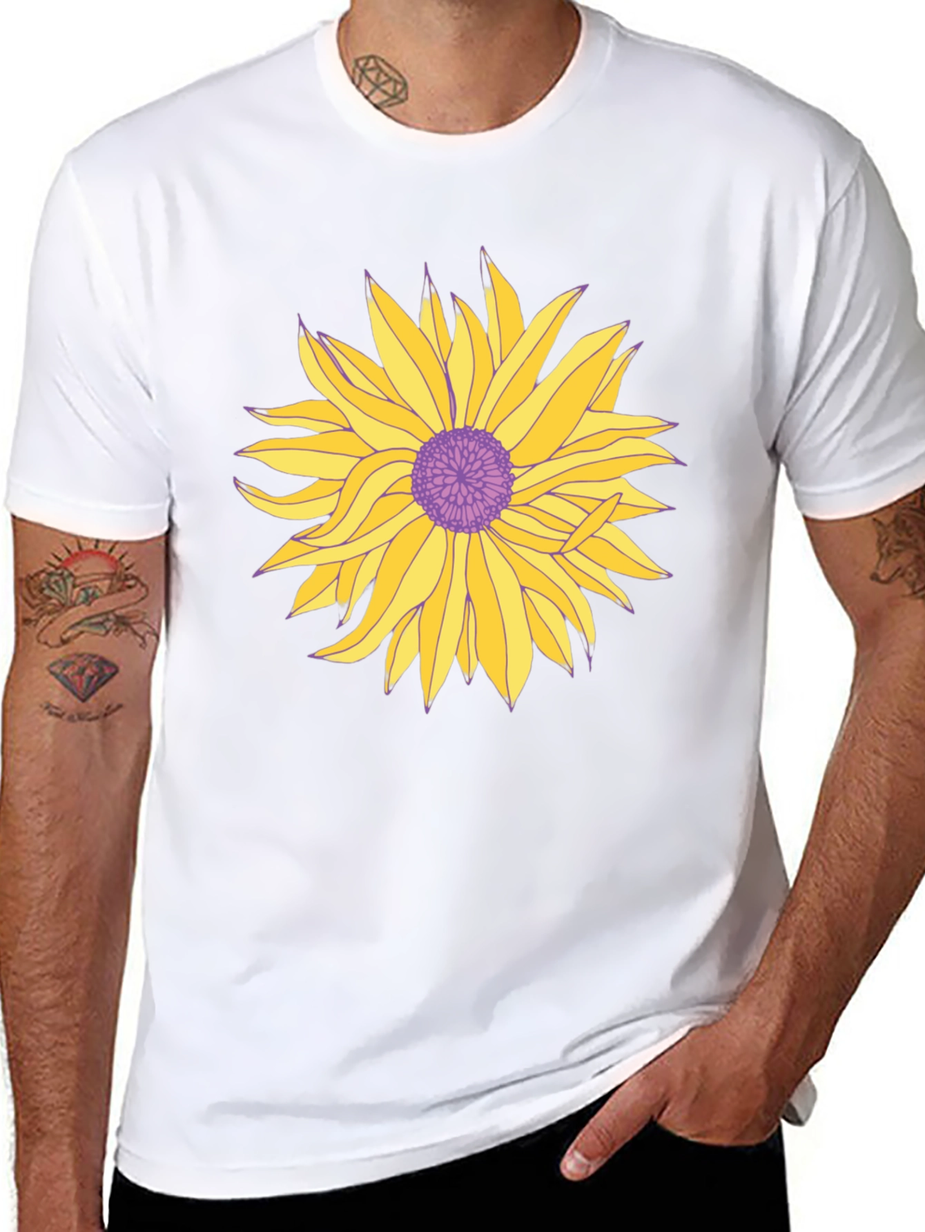 Black T-Shirt with Graphic Floral Print