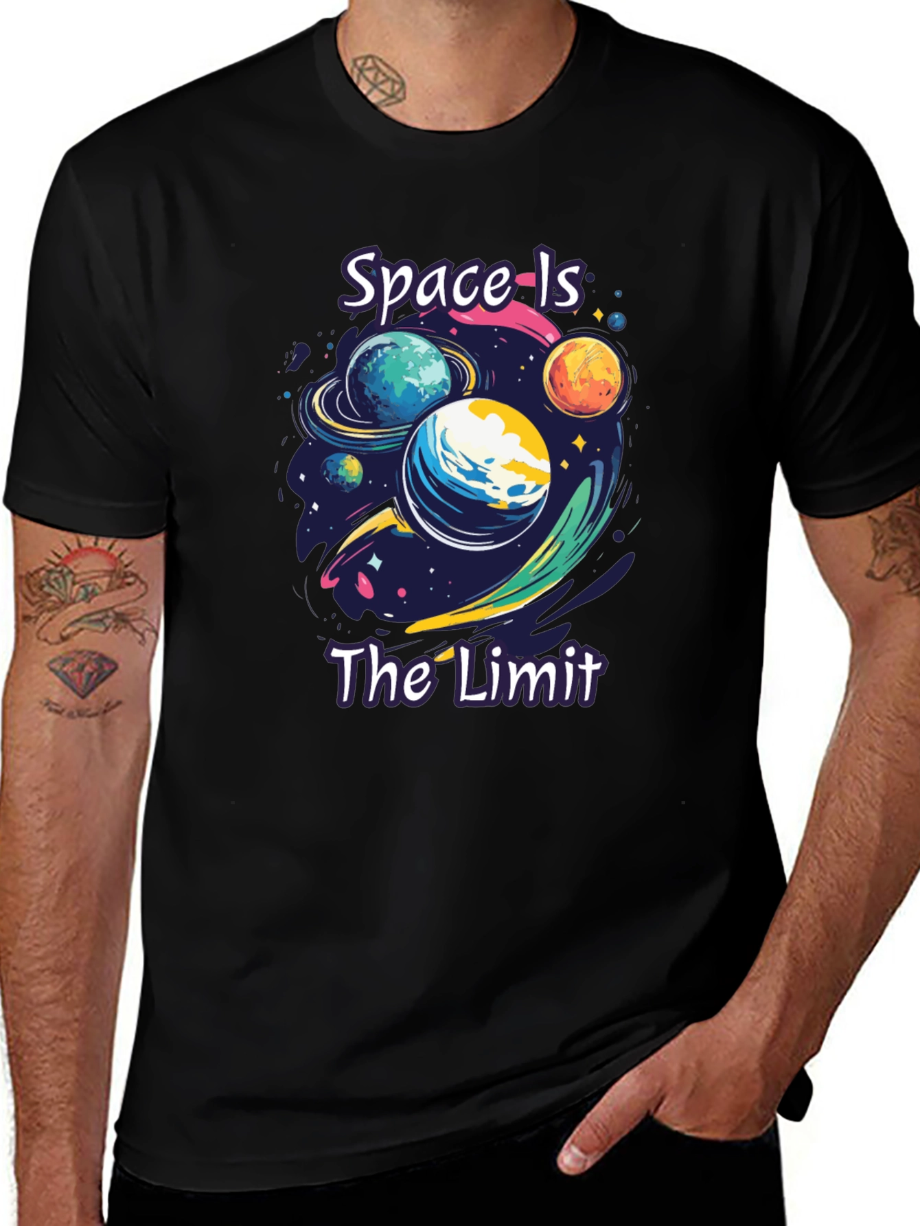 Space is The Limit Graphic Black T-Shirt