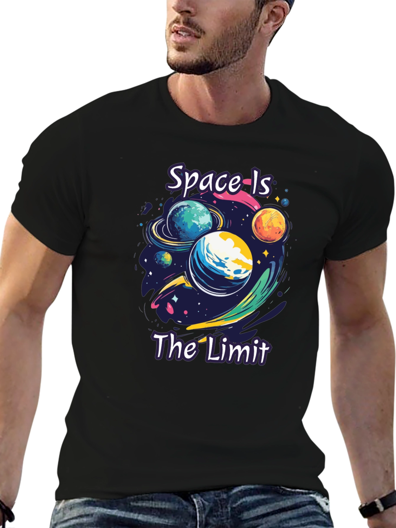Space is The Limit Graphic Black T-Shirt