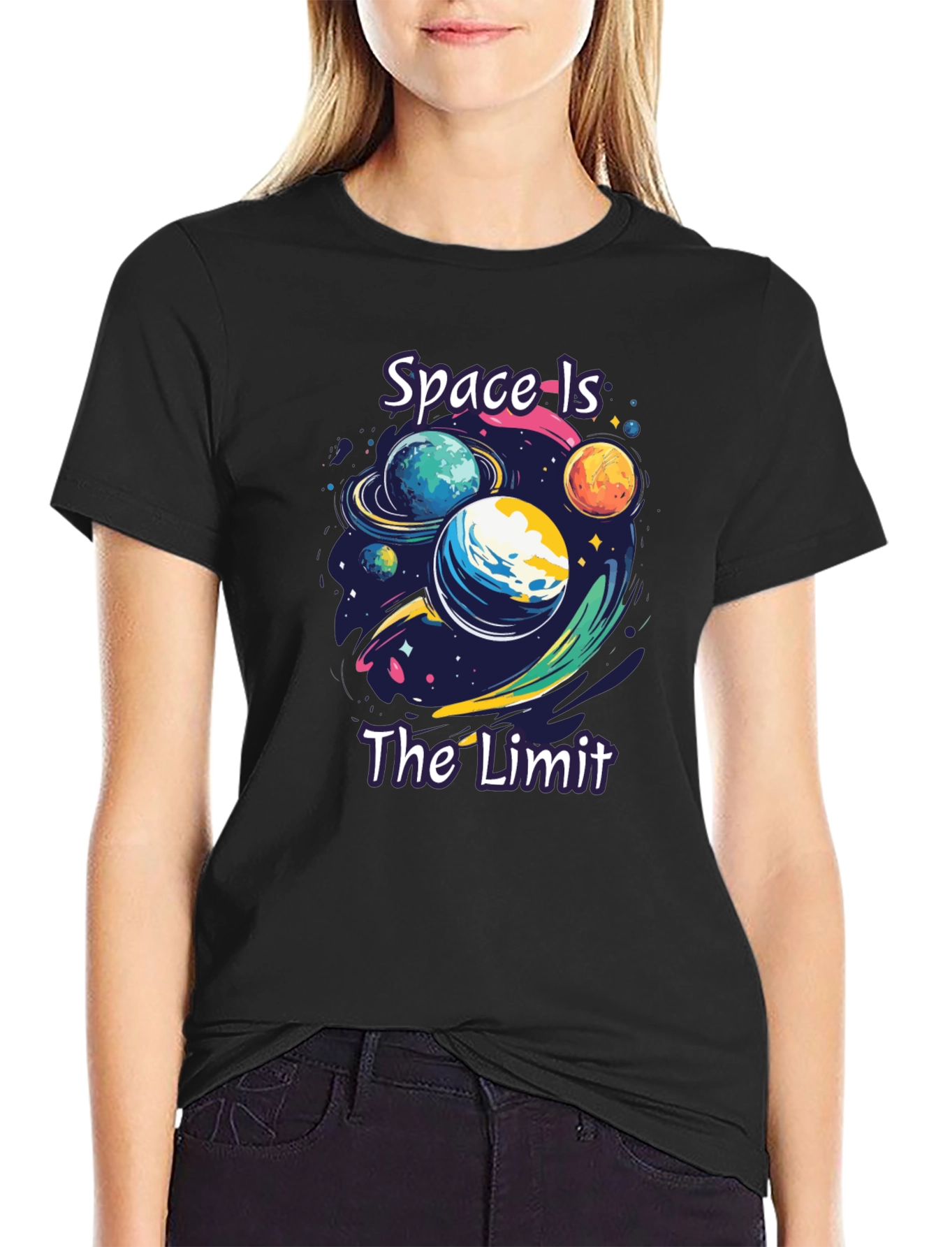 Space is The Limit Graphic Black T-Shirt