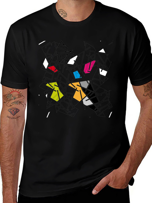 Abstract Geometric Graphic Black T-Shirt