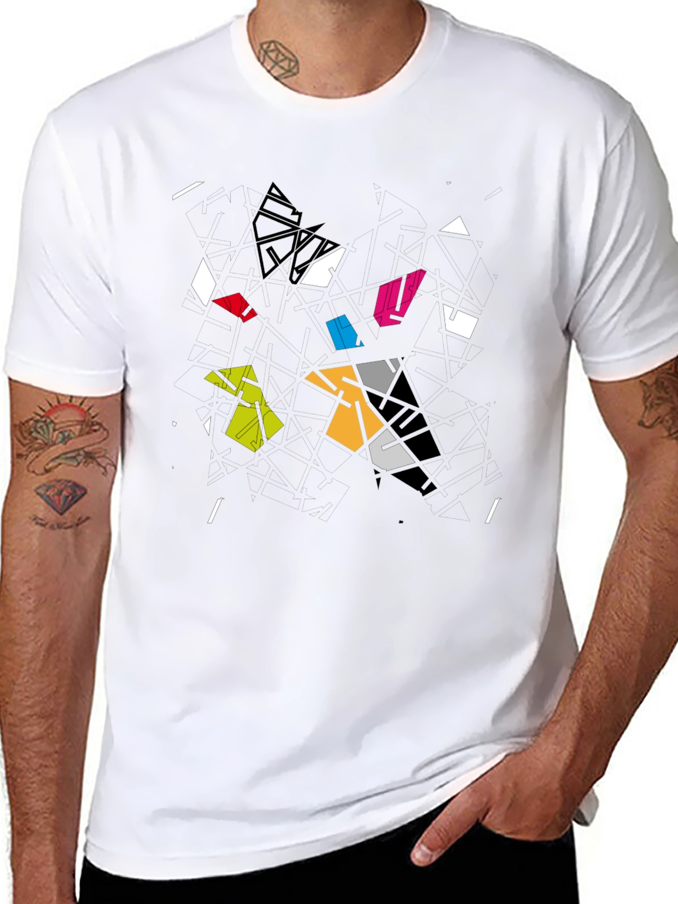Abstract Geometric Graphic Black T-Shirt