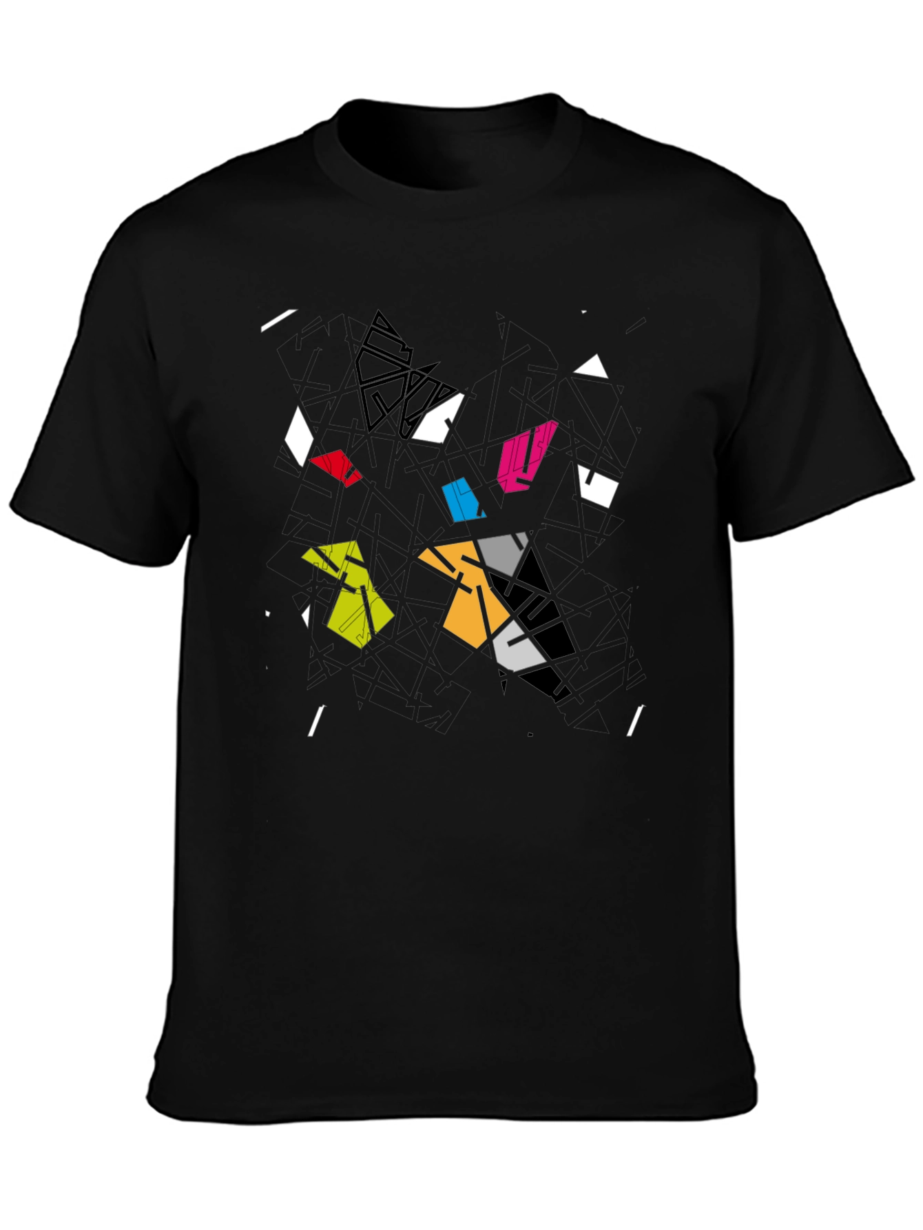Abstract Geometric Graphic Black T-Shirt