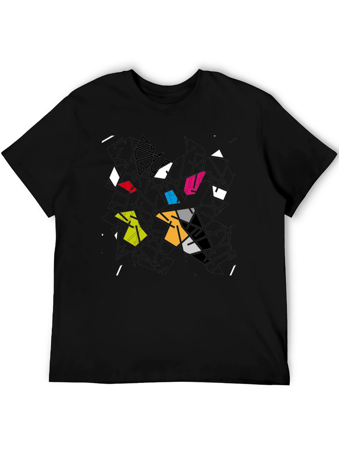Abstract Geometric Graphic Black T-Shirt