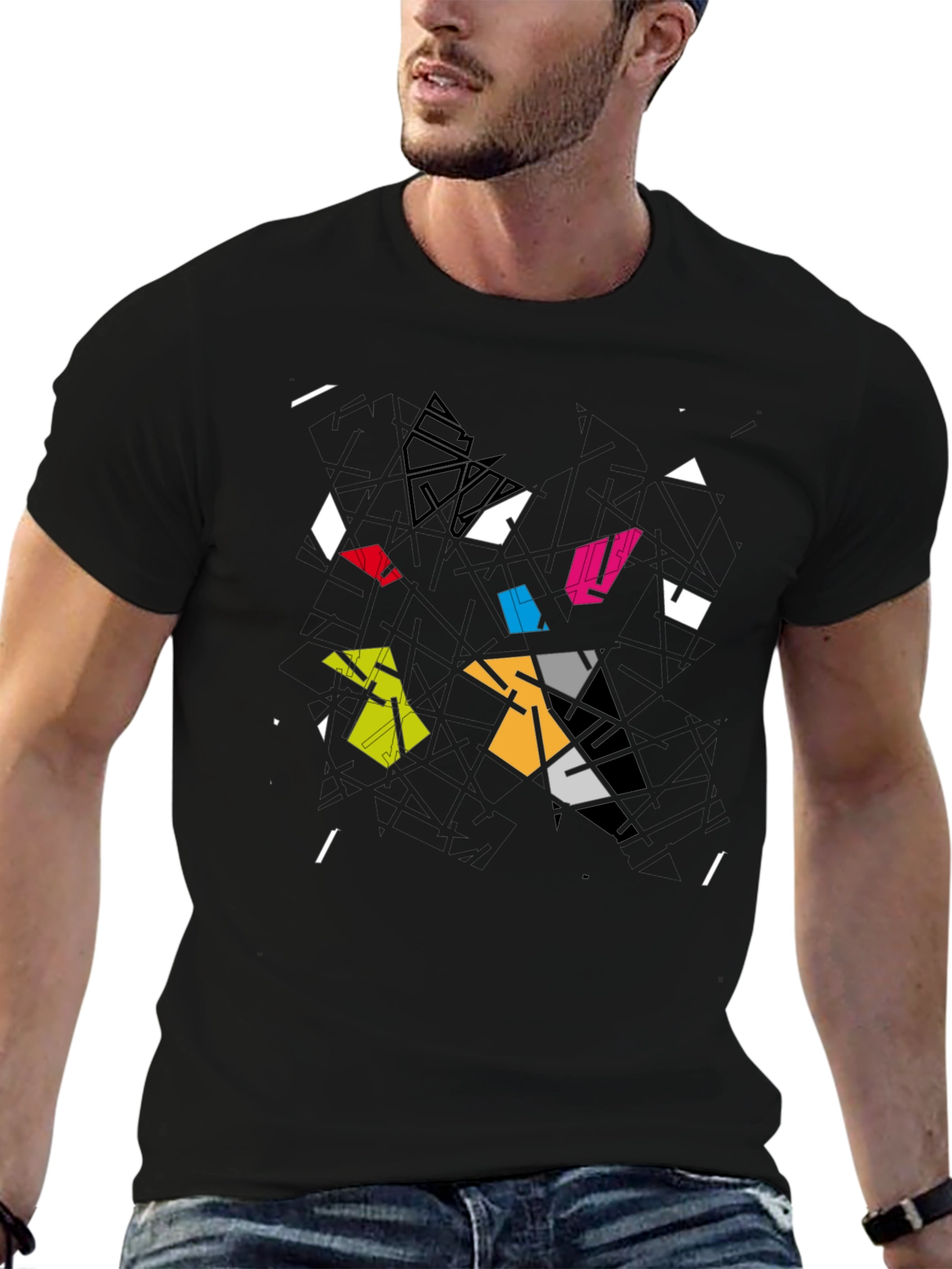 Abstract Geometric Graphic Black T-Shirt