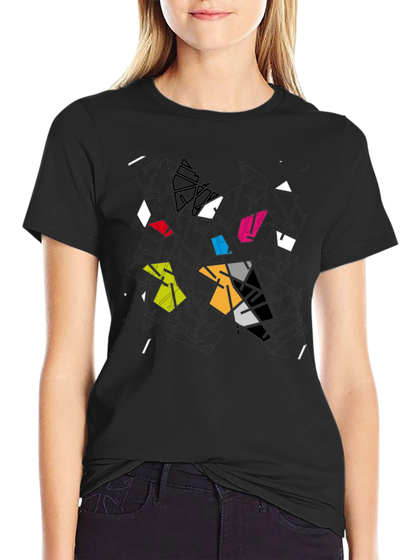 Abstract Geometric Graphic Black T-Shirt