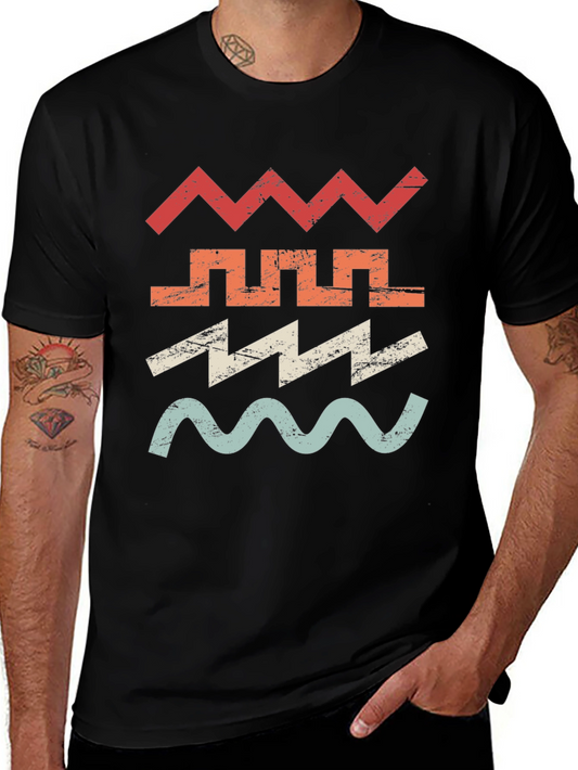 Retro Geometric Graphic Tee - Black
