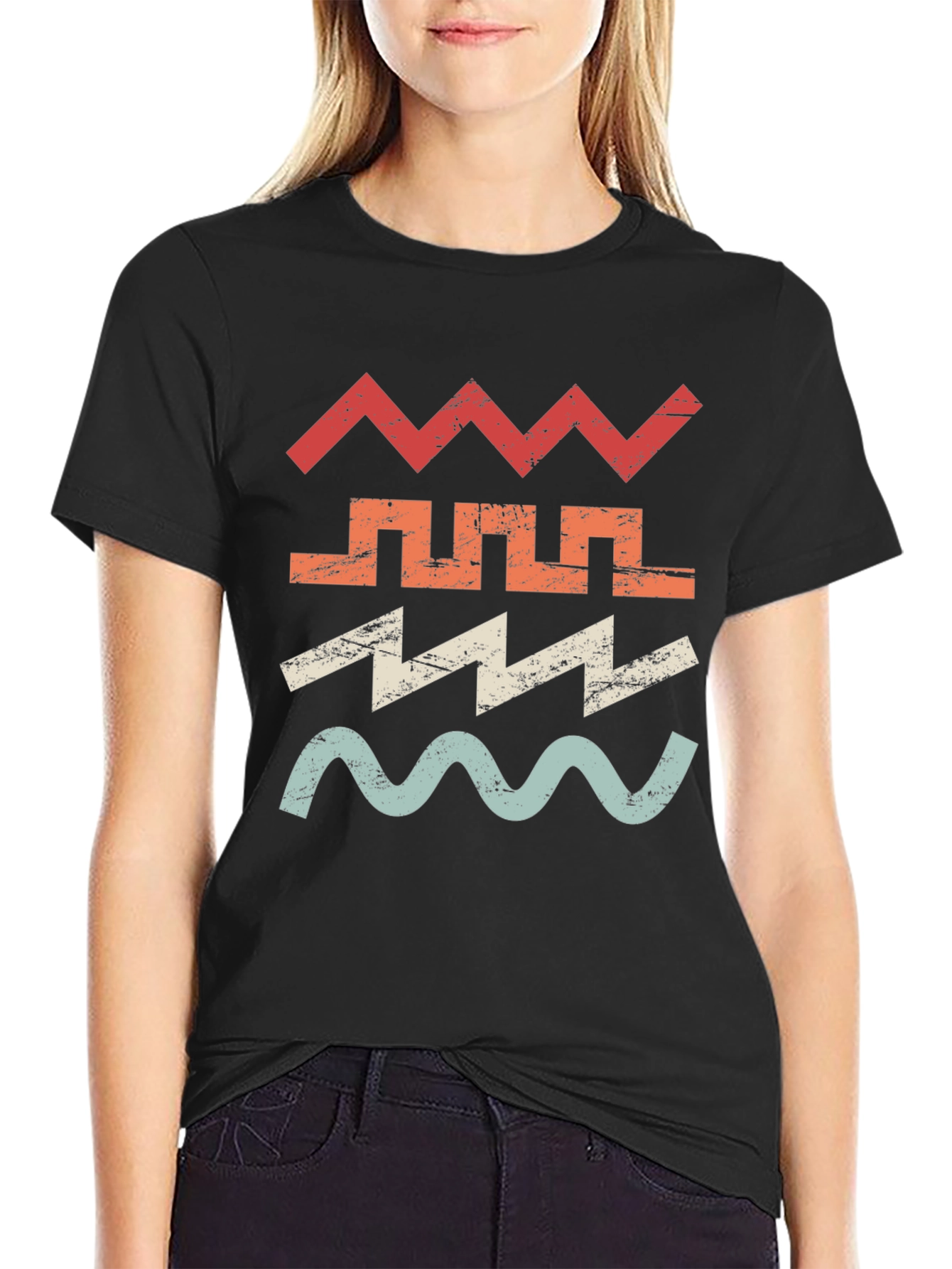 Retro Geometric Graphic Tee - Black
