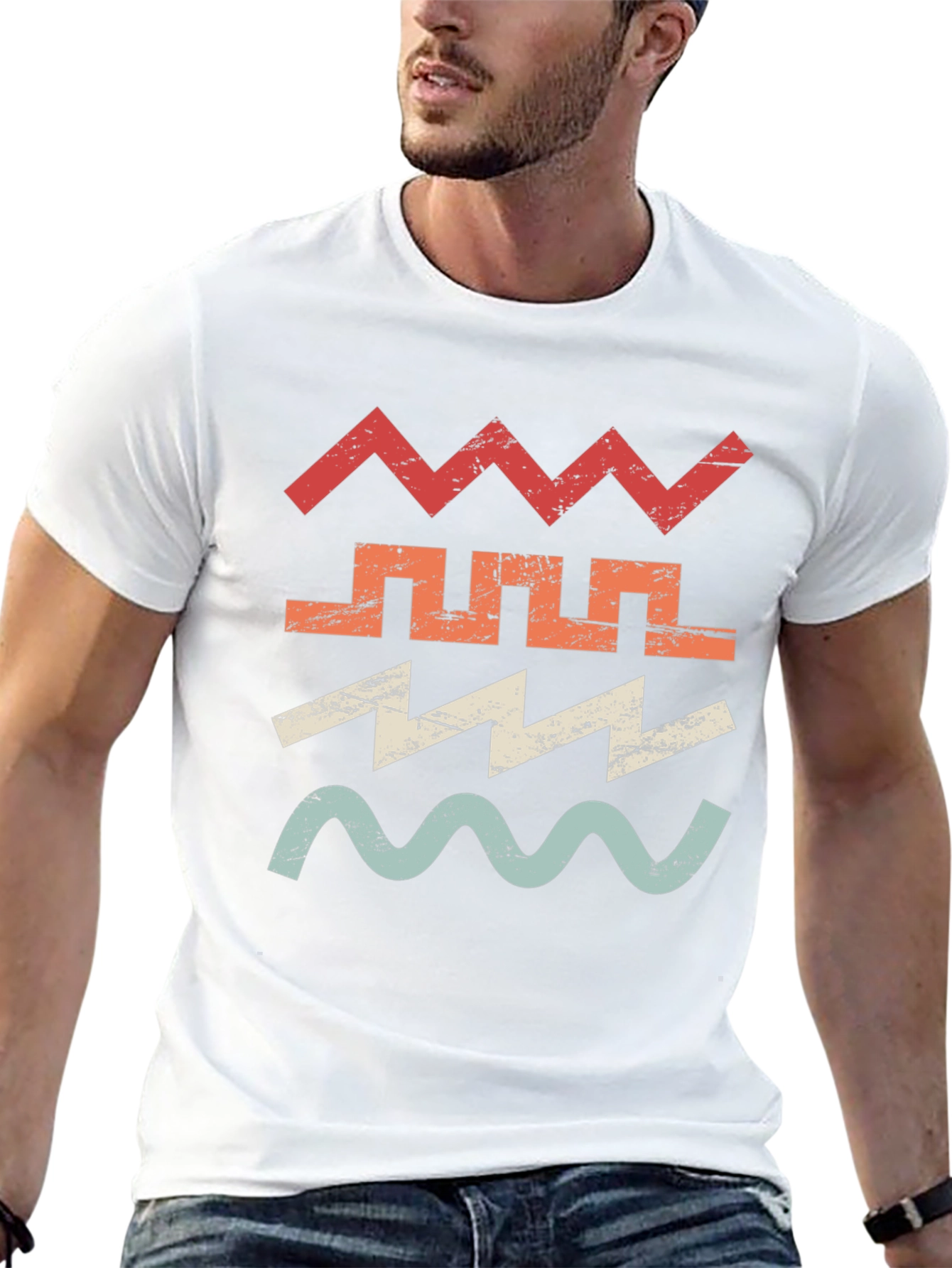 Retro Geometric Graphic Tee - Black