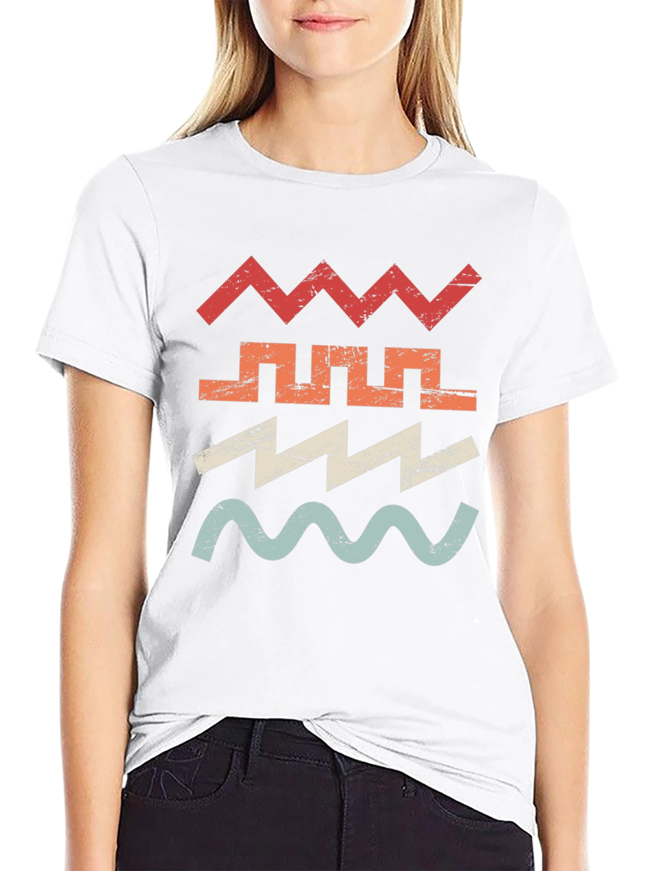 Retro Geometric Graphic Tee - Black