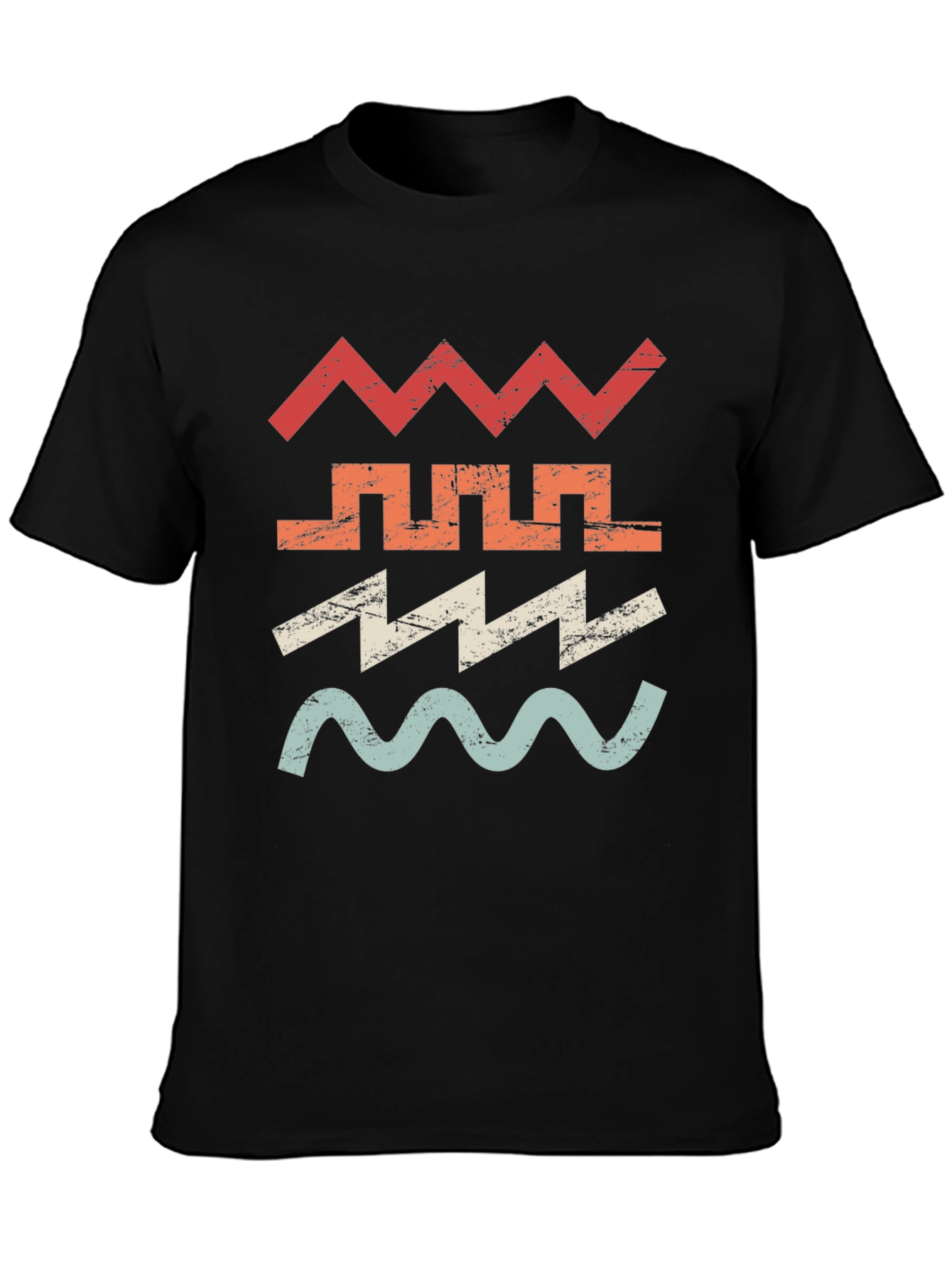 Retro Geometric Graphic Tee - Black