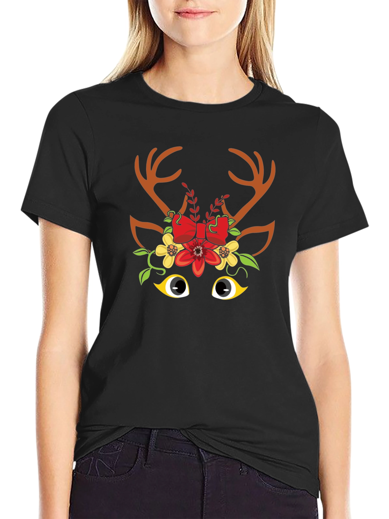 Festive Reindeer Graphic Tee - Holiday Cheer!