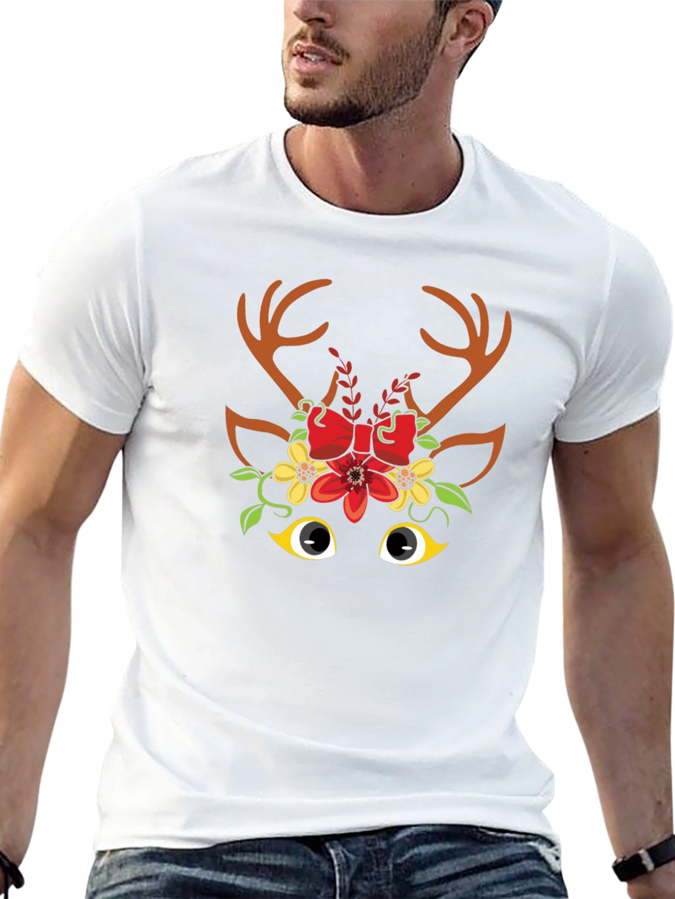 Festive Reindeer Graphic Tee - Holiday Cheer!