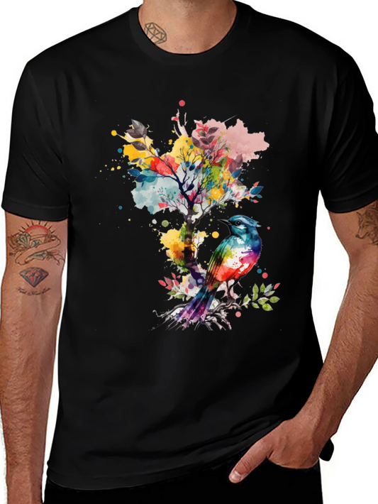 Watercolor Bird T-Shirt - Artistic Graphic Tee