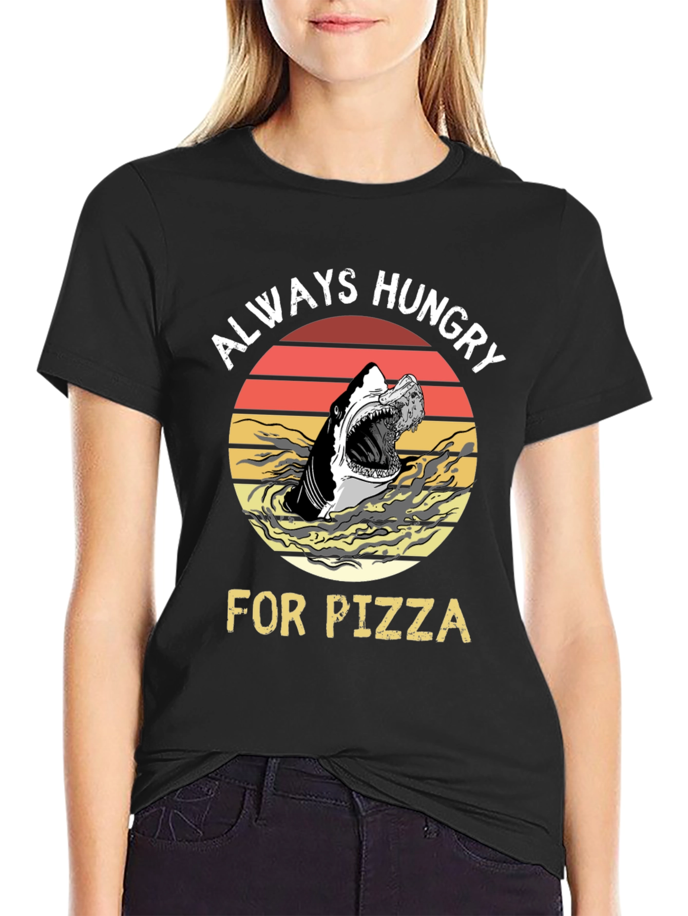 Always Hungry for Pizza Shark Graphic Tee