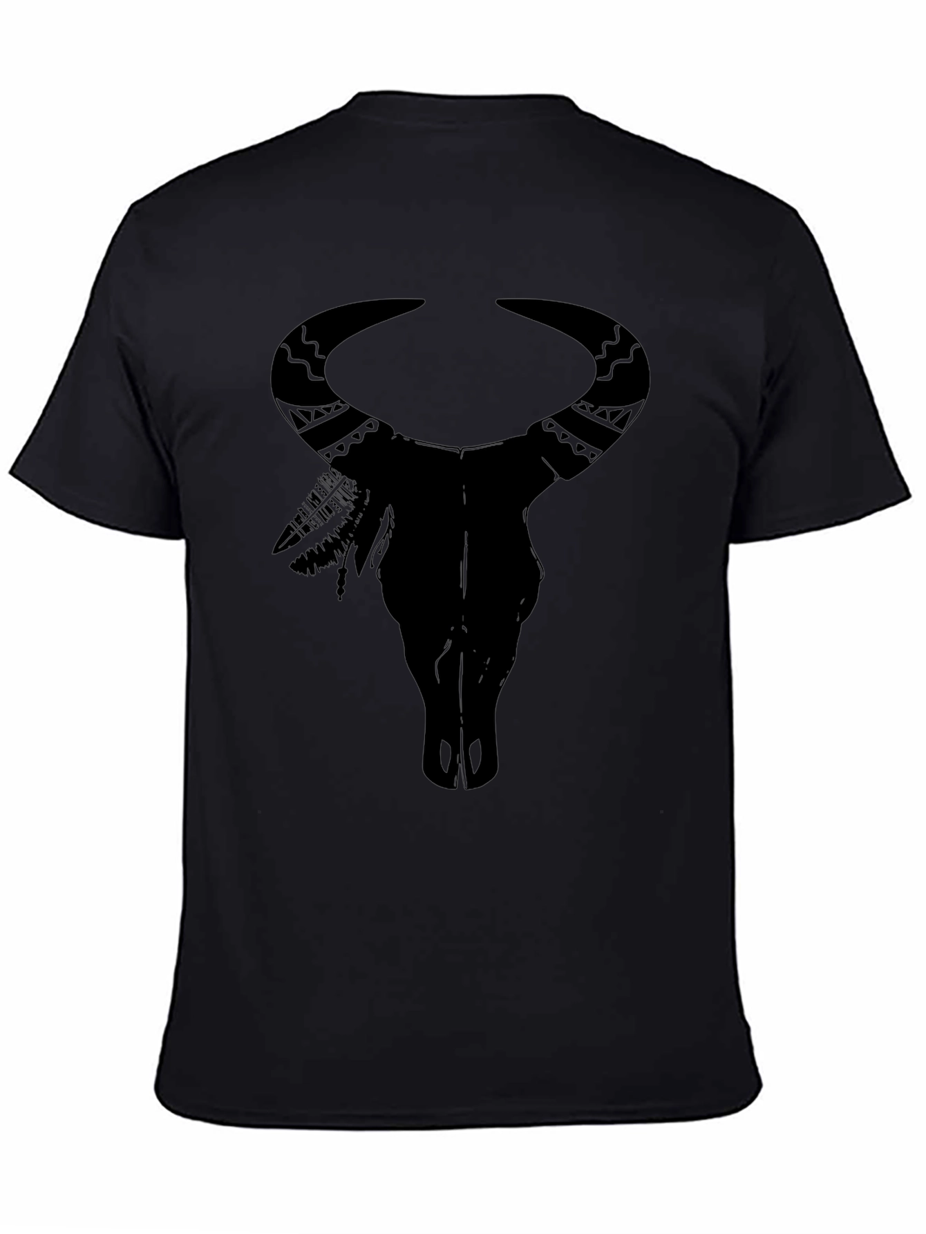 Black Bull Skull Graphic Tee - Native American Inspired