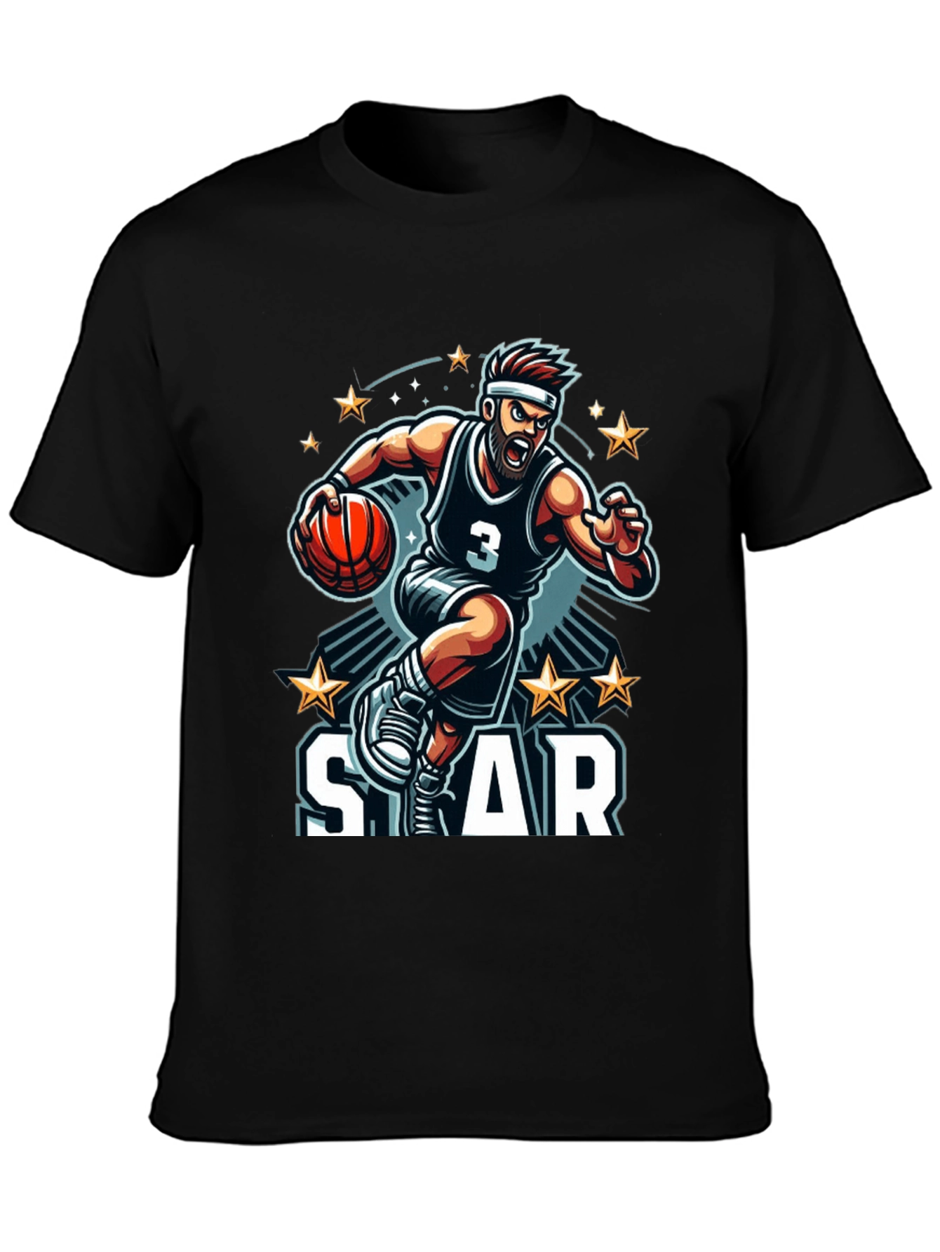 Basketball Star Graphic Black T-Shirt