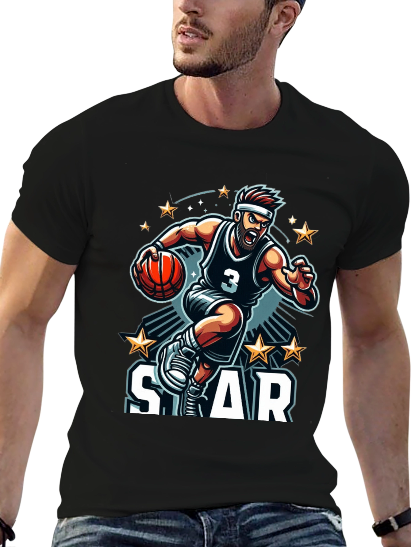 Basketball Star Graphic Black T-Shirt