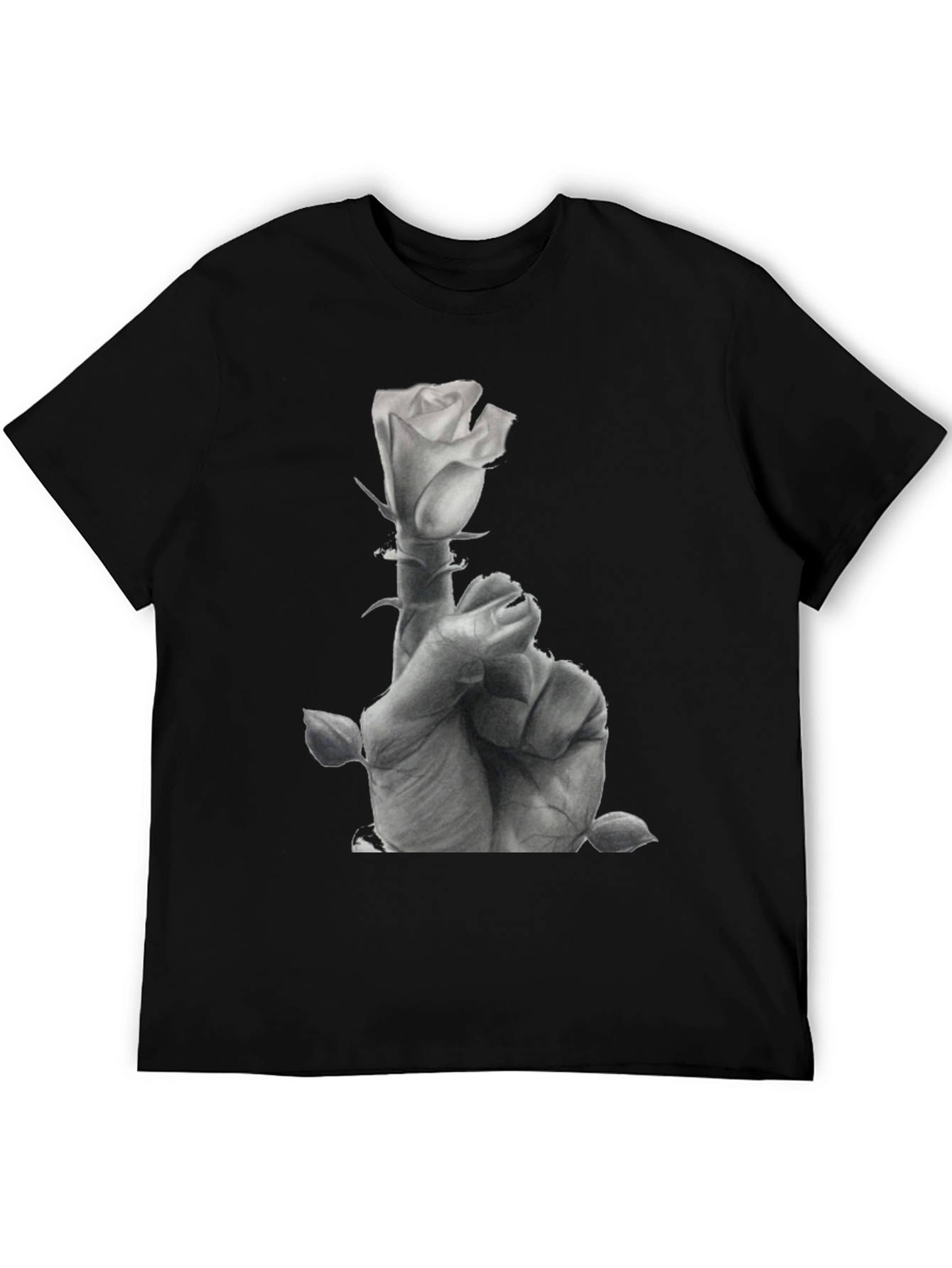 Rose Hand Graphic Tee - Stylish Black Cotton T-Shirt