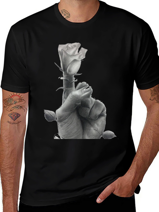Rose Hand Graphic Tee - Stylish Black Cotton T-Shirt