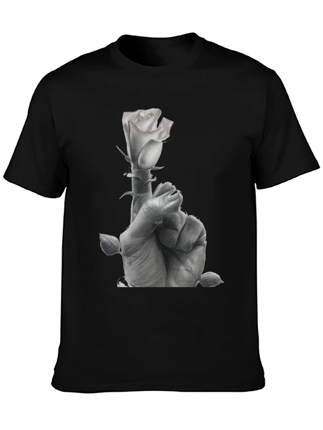 Rose Hand Graphic Tee - Stylish Black Cotton T-Shirt