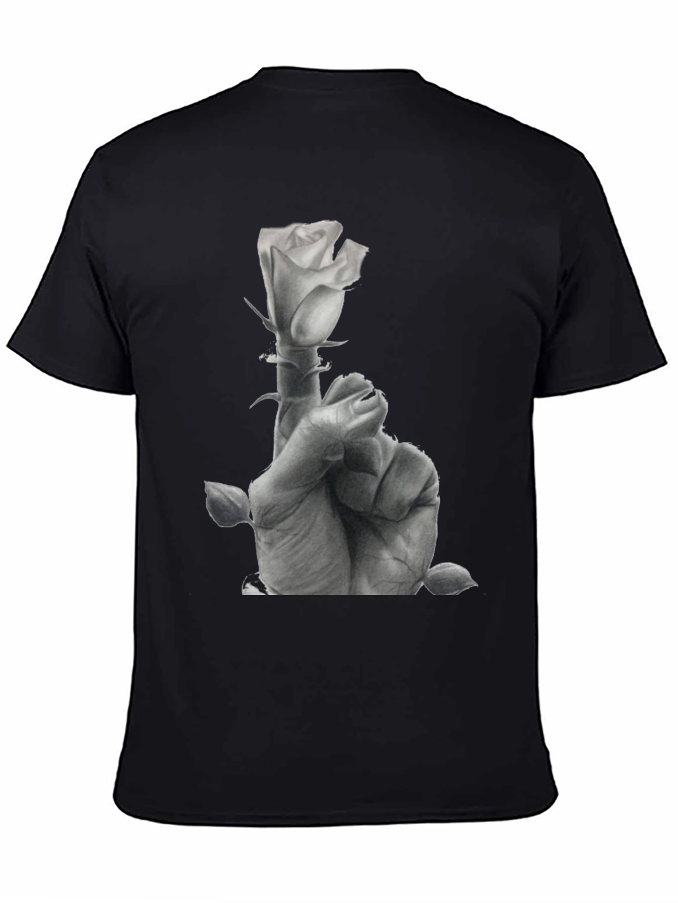 Rose Hand Graphic Tee - Stylish Black Cotton T-Shirt