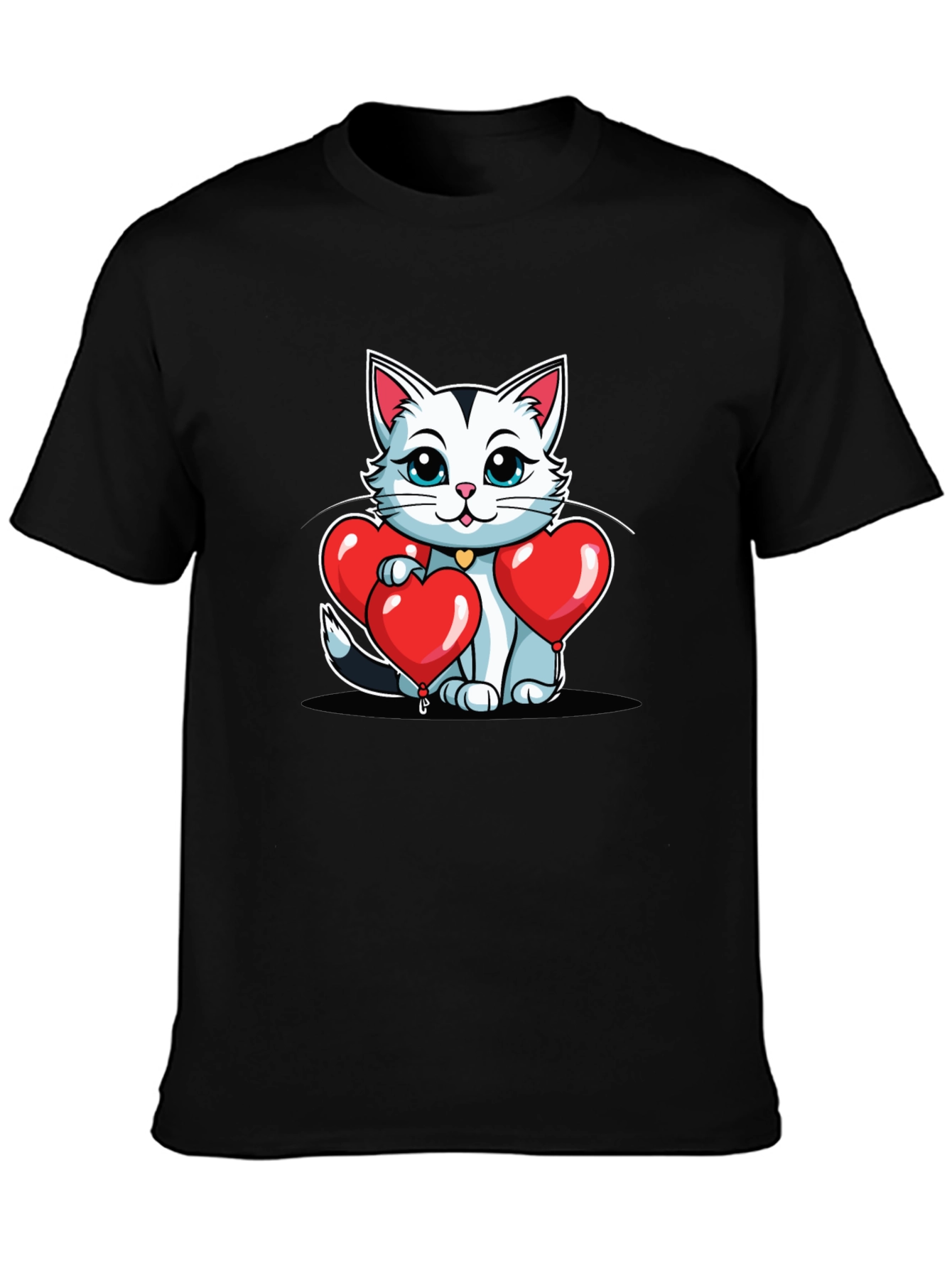 Valentines Cat T-Shirt - Heart Balloons