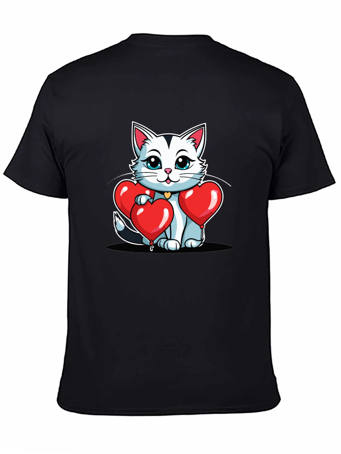 Valentines Cat T-Shirt - Heart Balloons