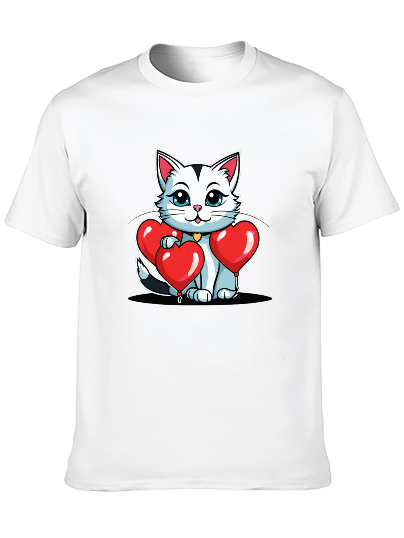 Valentines Cat T-Shirt - Heart Balloons